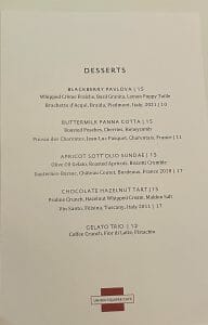 dessert menu