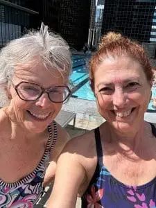 Trish and Hilary by pool